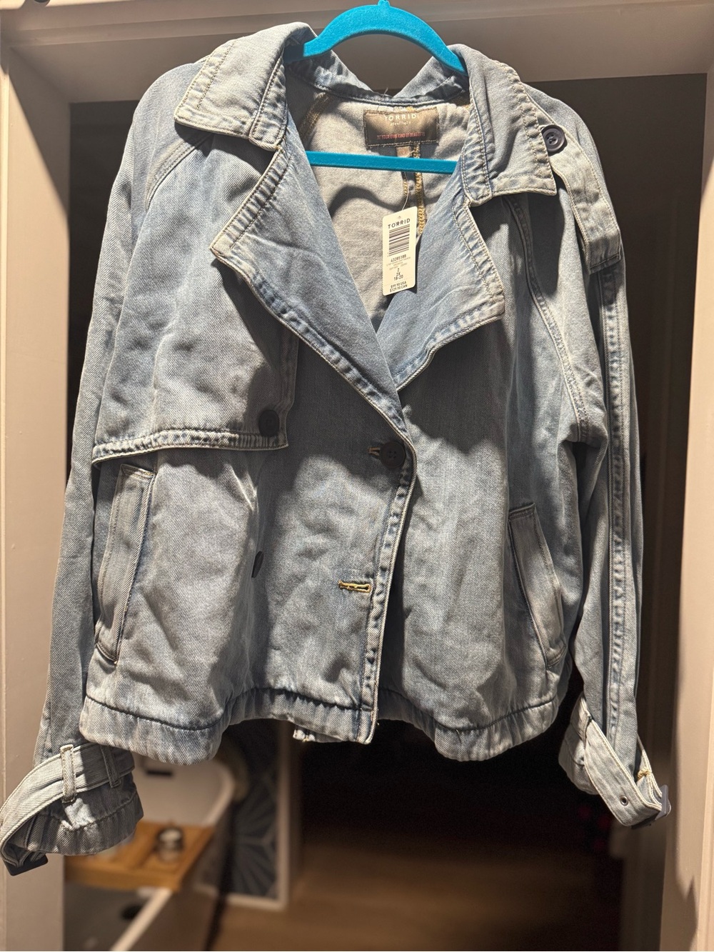 torrid Light Wash Denim Jacket with Trench-Inspired Details